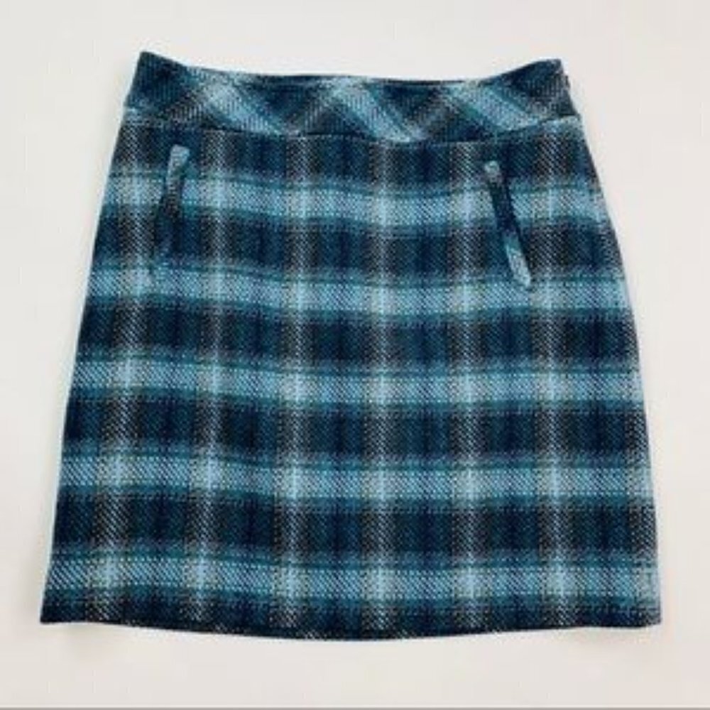 Talbots Blue Plaid A-Line Wool Blend Skirt